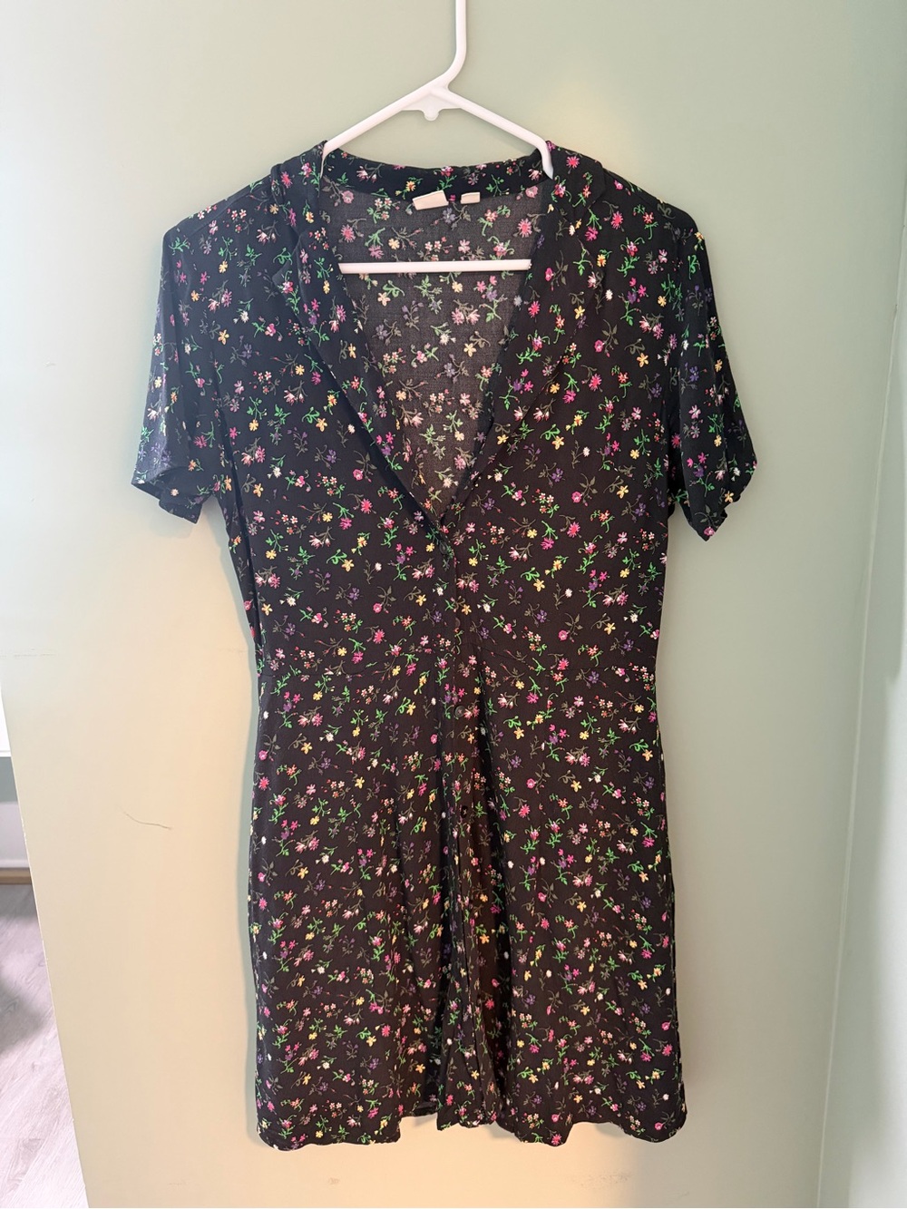 Gap Black Floral Collared Short Sleeve Dress
